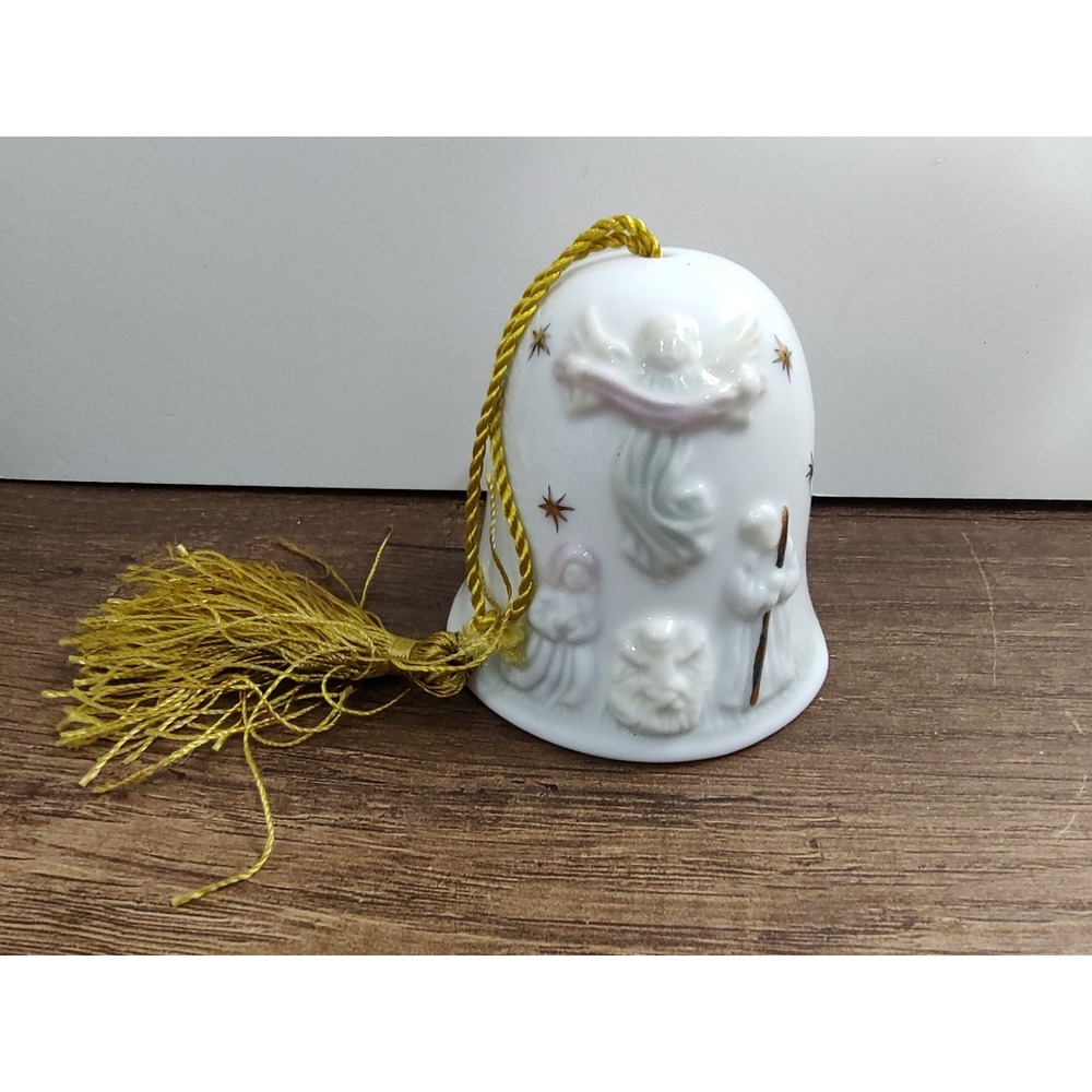 Vtg RUSS BERRIE Marbella Collection Angels With The Child Porcelain Bell S11